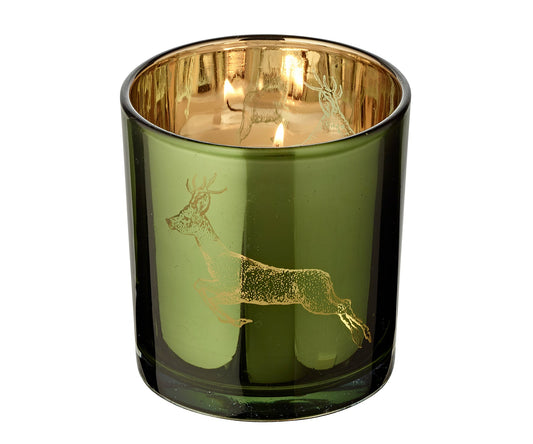 Teelichtglas Rehbock grün/gold