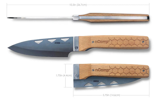 nCamp Premium Kochmesser (9cr18Mov Klinge/Buchengriff) mit Nylontasche