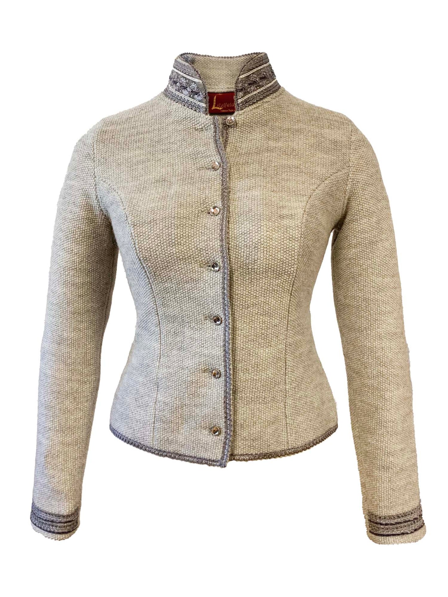 Litzlfelder Strickjacke mit edlem Kragen in silber