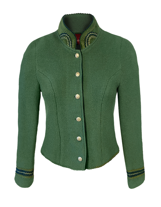 Litzlfelder Strickjacke Alice X in maigrün mit edlem Kragen