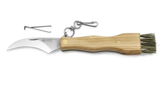 PUMA IP Pilzmesser mit Bürste, Pinzette und Karabiner, Olivenholz