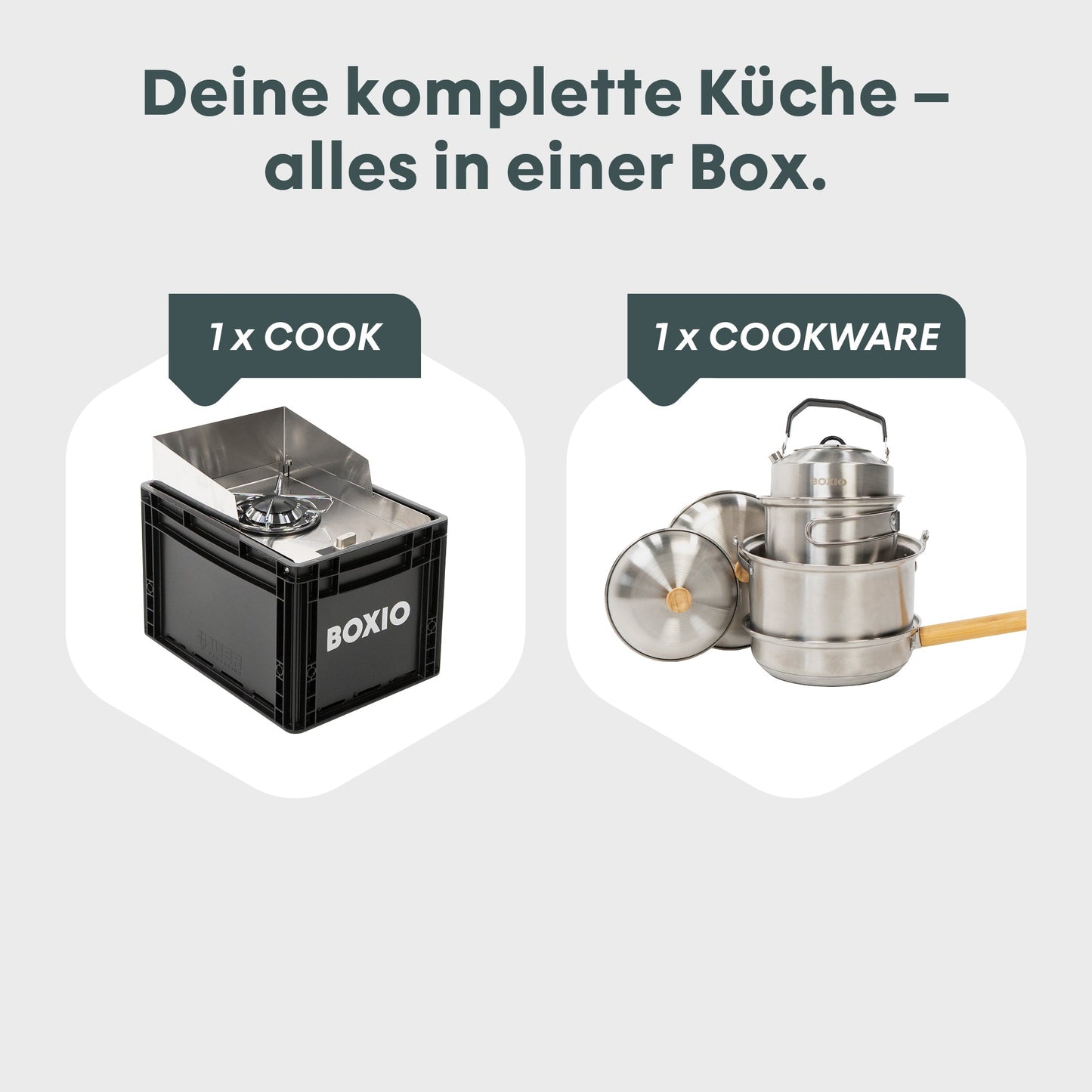 Mobiler Gaskocher mit Topfset I BOXIO COOK PLUS