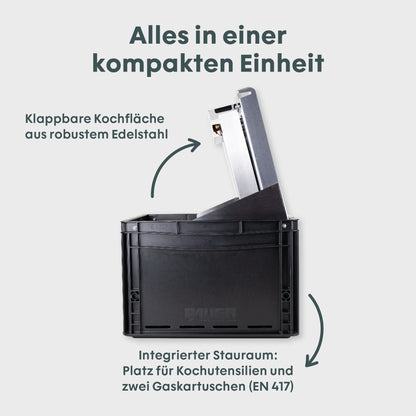 Mobiler Gaskocher mit Topfset I BOXIO COOK PLUS