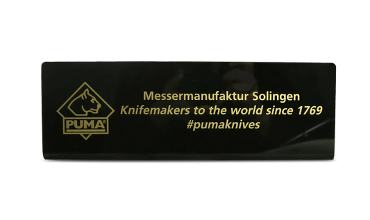 Thekendisplay / Aufsteller schwarz "Knifemakers to the world"