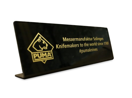 Thekendisplay / Aufsteller schwarz "Knifemakers to the world"