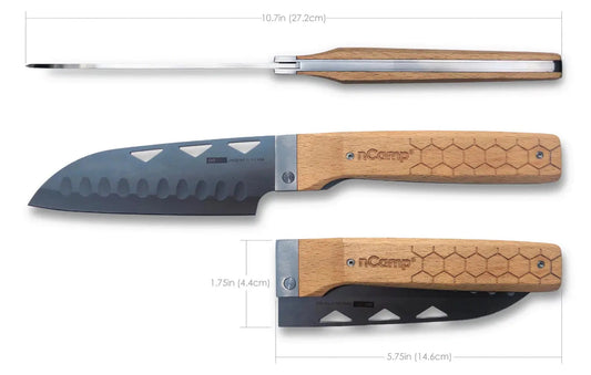 nCamp Premium Santoku-Messer für die Zubereitung von Speisen (9cr18Mov Klinge/Buchengriff) mit Nylon