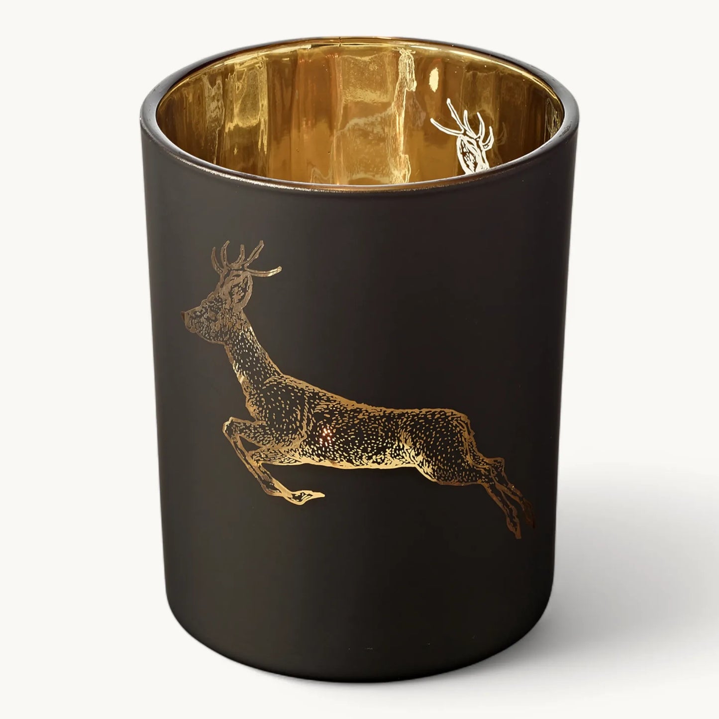 Teelichtglas Rehbock grün/gold