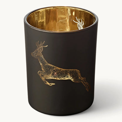 Teelichtglas Rehbock grün/gold