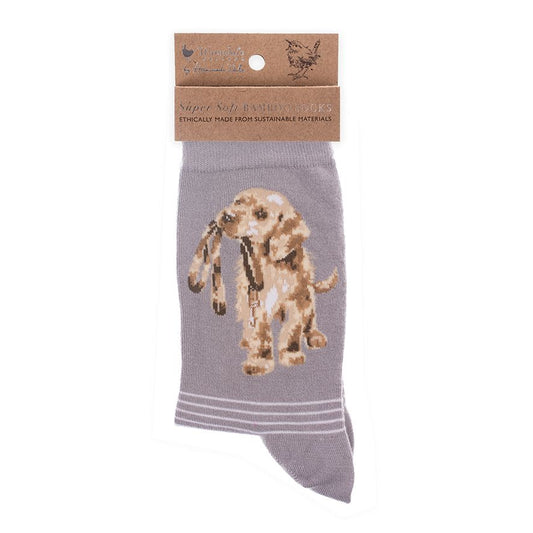 Wrendale Socken "Hopeful" mit Hund grau