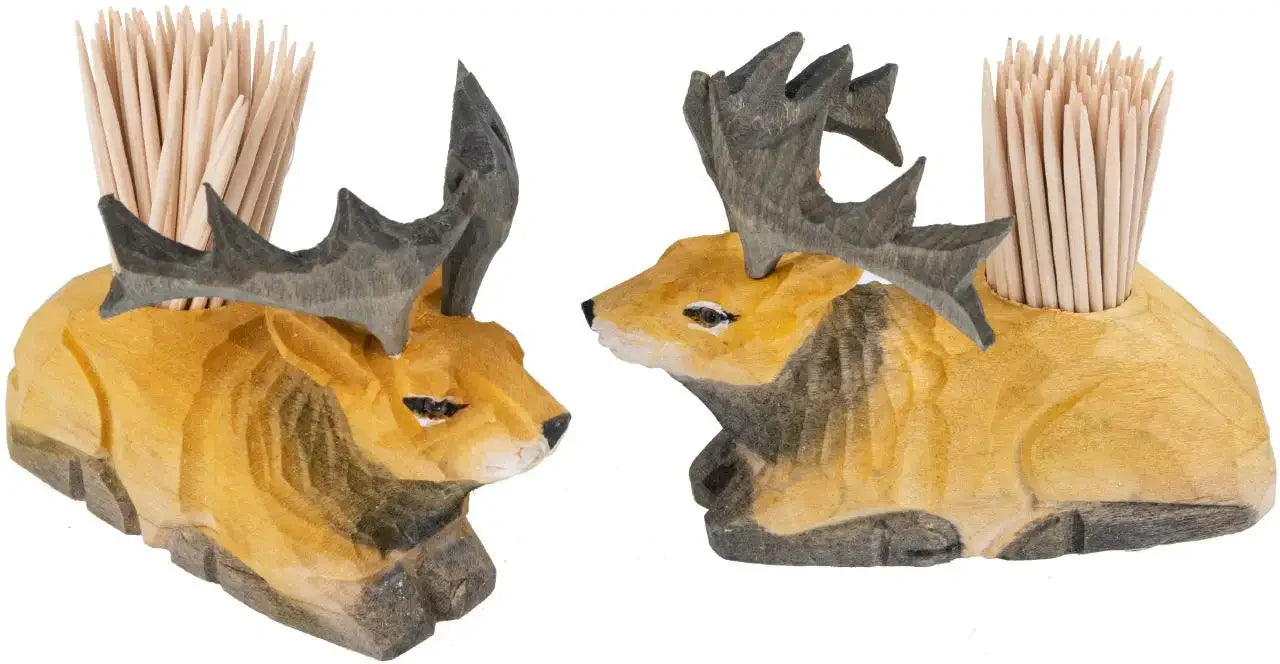 Zahnstocherbehälter Hirsch - handgeschnitzt & handbemalt
