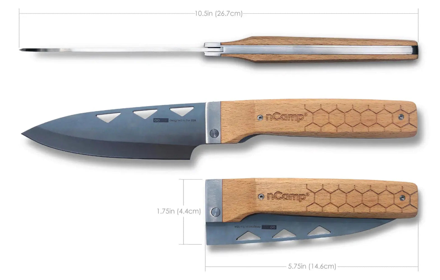 nCamp Premium Kochmesser (9cr18Mov Klinge/Buchengriff) mit Nylontasche